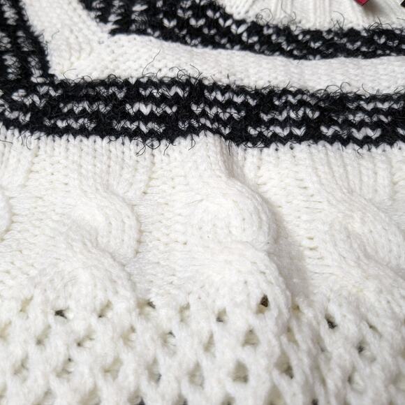 NEW Heart N Crush Sweater XS Cream Black Stripe Fuzzy Open Cable Knit Crew Neck - Picture 6 of 9